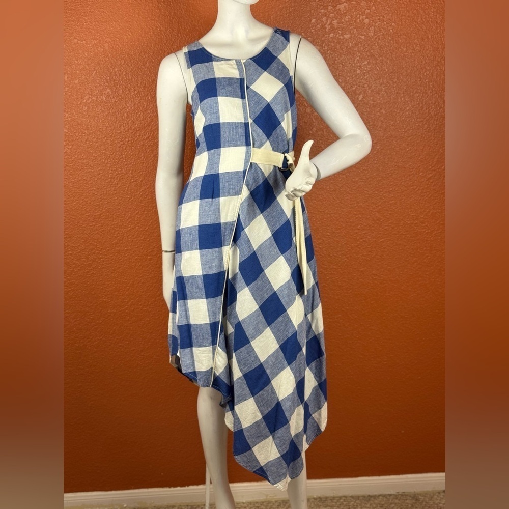 Maeve Blue and White Asymmetrical Wrap Sundress Size XSP. A14 - Picture 2 of 16